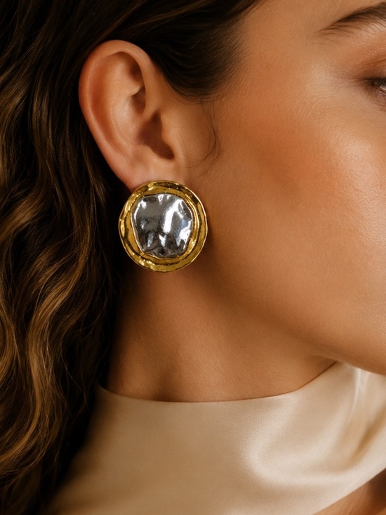 Jewelry - Gold and Silver Statement Disc Earrings - Women Jewelry
